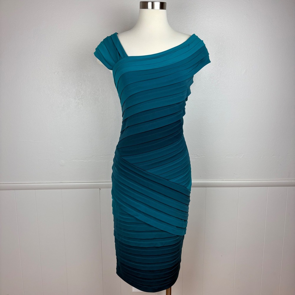 Tadashi Collection Teal Ombre Bandage Bodycon Sheath Dress Size L Special Event